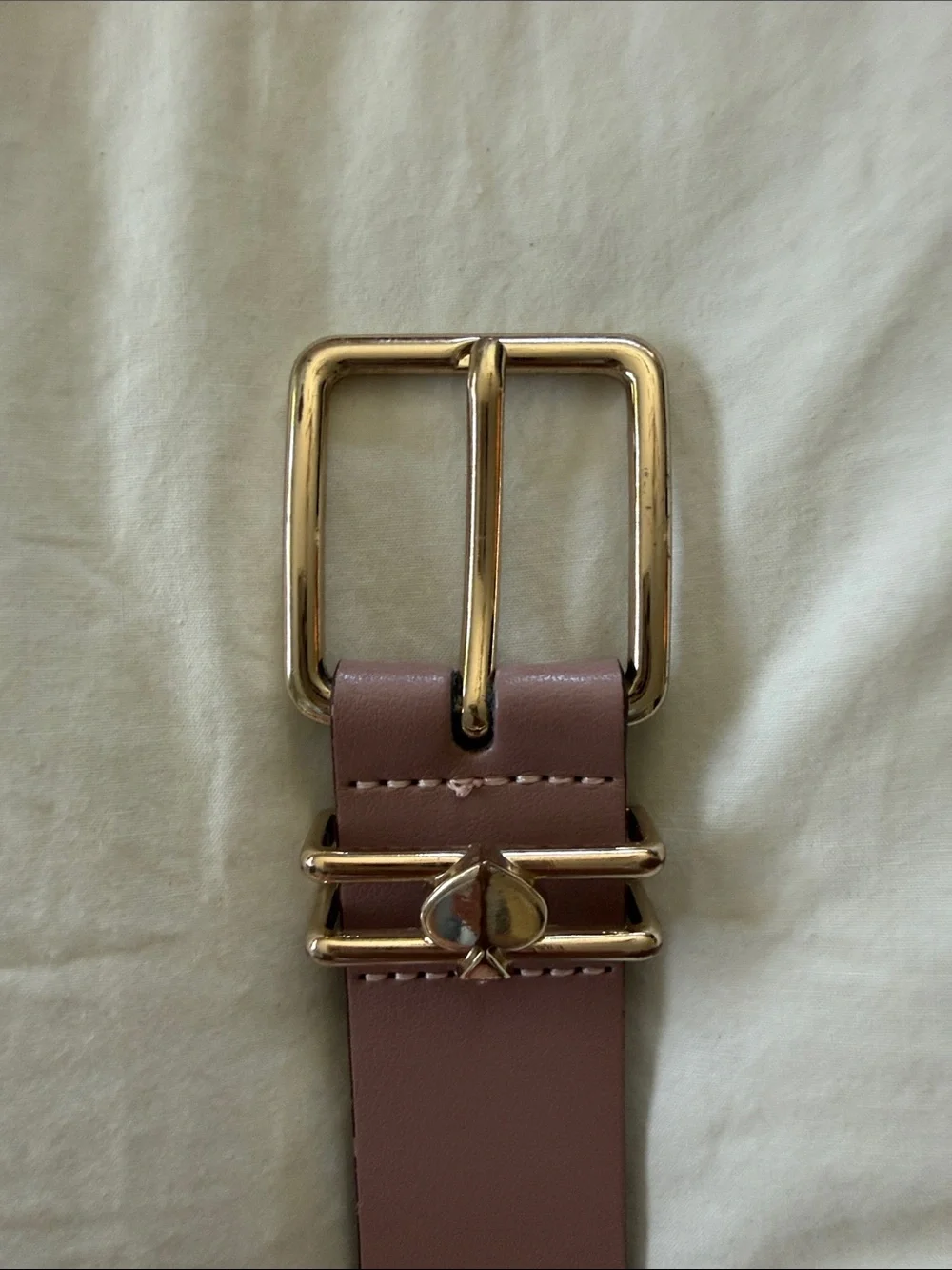 kate spade mauve leather belt with gold heart buckle